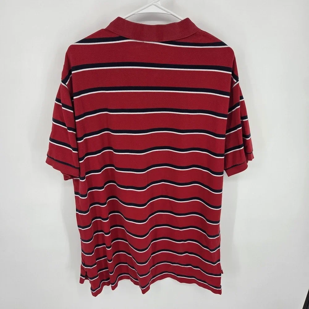Ralph Lauren Polo Shirt Adult Men's Size XXL Red White Striped Green Pony Cotton